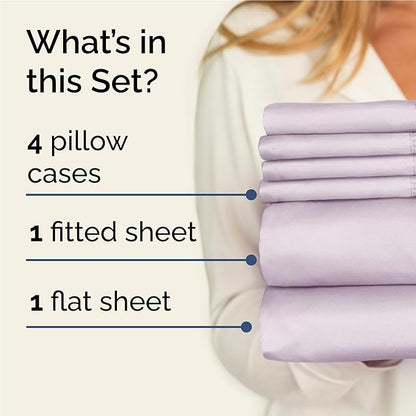 Full 6 Piece Sheet Set - Comfy Breathable & Cooling - Soft Hotel Luxury Bedding Set with 8-16 Inch Deep Pockets - 1 Flat & 1 Fitted Sheet & 4 Pillowcases - Wrinkle Free & Easy Care - Light Lavender