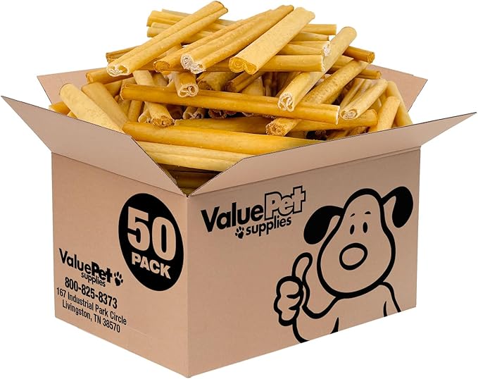 ValueBull USA Pig Skin Retriever Rolls, 6 Inch, Smoked, 50 Count Bulk Pack - Premium USA Pork Hide Dog Chews, One-Piece, Easy Digestion, High Protein-Mewly Pet