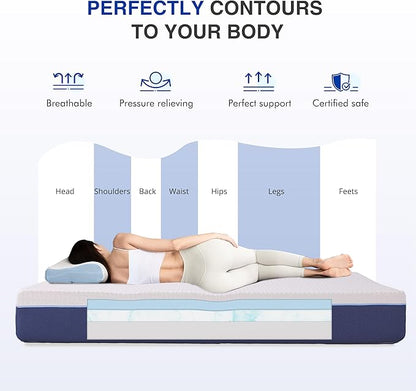 10 Inch Full Size Mattress, Gel Cooling Memory Foam Mattress in A Box, Medium Firm Feel for Back Pain Relief, CertiPUR US Certified