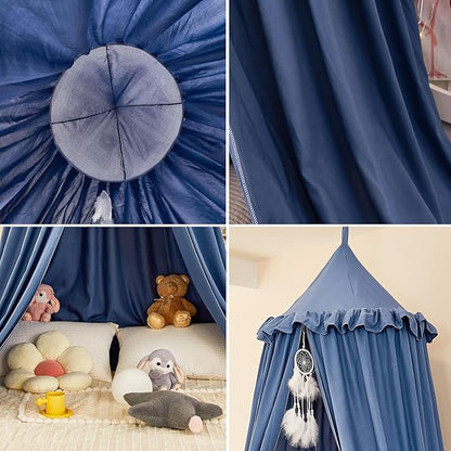 dix-rainbow Princess Decor Canopy for Kids Bed, Soft and Durable Bed Canopy for Girls Room Tent Canopy Dreamy Mosquito Net Bedding, Children Reading Nook Canopies Indoor (Blue)