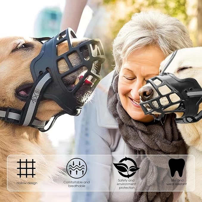 Dog Muzzle, Breathable Basket Muzzles for Small Medium Large Sized Dogs, Adjustable Humane Cage Mouth Cover for Scavenging Grooming Biting Chewing, Allows Panting and Drinking(Soft Rubber, XS)-Mewly Pet