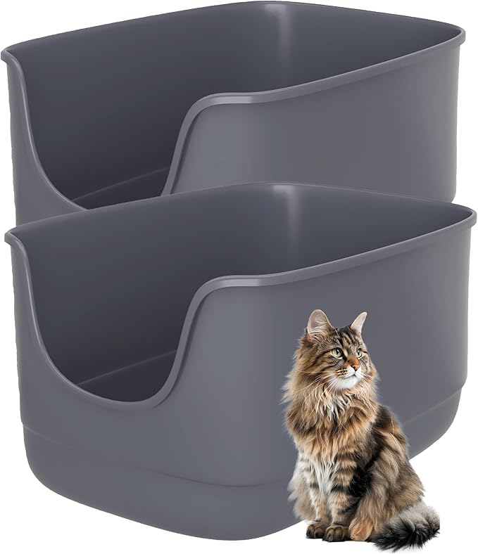Gefryco Jumbo Cat Litter Box with High Sides, Extra Large for Muti Cats Open Big Cat Litter Box Anti-Splashing, High Wall Litter Tray for Indoor Medium and Large Cats(2Pack)-Mewly Pet