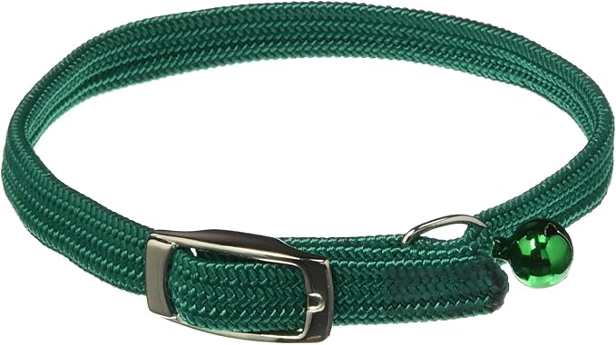 Kool Kat Elastic Cat Safety Collar with Bell, Green, 12"-Mewly Pet