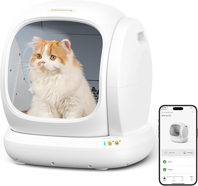 MeoWant Self Cleaning Cat Litter Box, Open-Top Automatic Cat Litter Box with Safety Protection, App Control, Odor-Free, 75L Large Space for Multiple Cats-Mewly Pet
