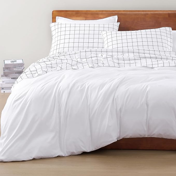 LANE LINEN 100% Organic Cotton Sheets RV Queen, 4-Piece Bed Sheets Short Queen Size Cotton, Luxury Sheets, Percale Weave,Breathable Bed Sheets RV Queen Size Deep Pockets Fits Upto 15" - Windowpane