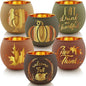 SHMILMH Thanksgiving Votive Candle Holder Set of 12, Glass Tealight Votives Holder with 6 Laser Engraving Patterns, Fall Table Centerpiece Indoor Outdoor Decor