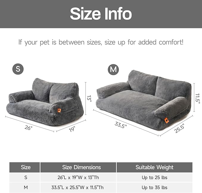 MEWOOFUN Dog Couch, Supportive Small Dog Bed for Puppy and Cats with Removable Washable Cover, Fluffy Cat Couch with Non-Slip Bottom (Dark Grey, 26.0" L X 19.0" W X 13.0" Th)-Mewly Pet