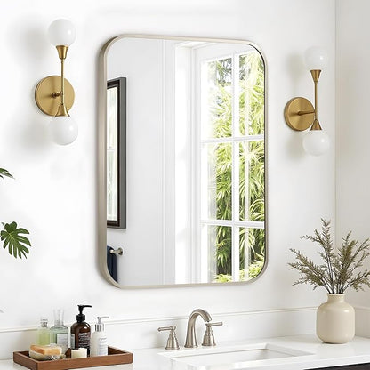 20"x30" Brushed Nickel Bathroom Vanity Mirror for Over Sink, Rounded Rectangle Silver Metal Frame Mirror for Wall, Living Room, Entryway, Vertical or Horizontal