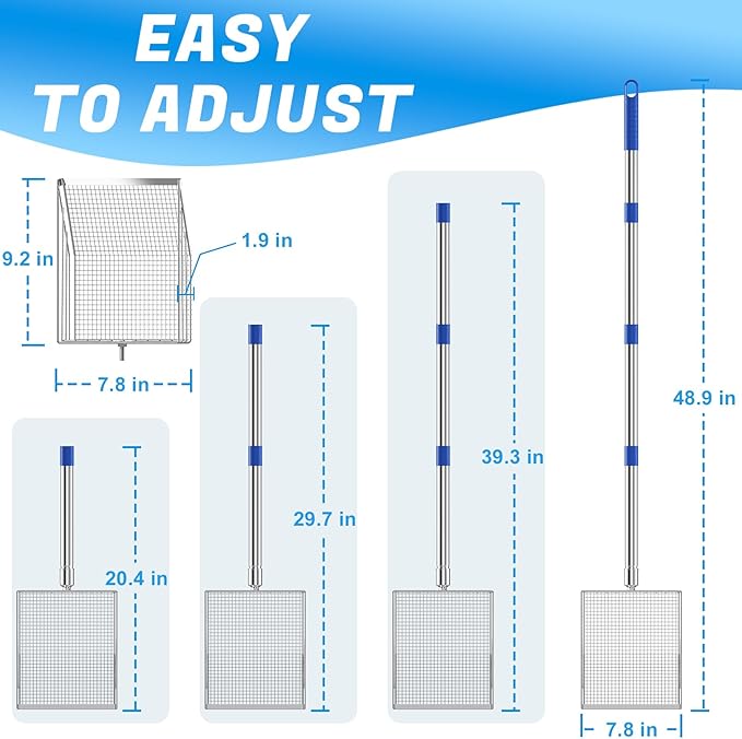 Chicken Poop Scooper, 304 Stainless Steel Shovel Head, 4-in-1 Chicken Litter Scoop with Handle for Chicken Coop & Pet Waste Cleaning, Multifunctional Litter Sifting Shovel(20 to 49")-Mewly Pet