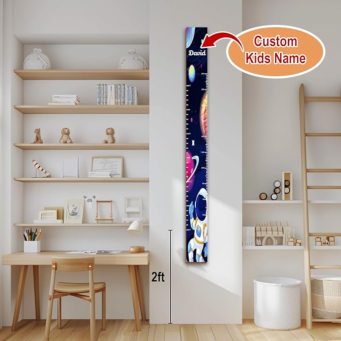 Personalized Growth Chart for Wall, Wooden Height Chart for Kids, Cute Height Measurement for Child/Girls/Boys, Baby and Toddler's Playroom/Kid's Room/Nursery Decor, Astronaut