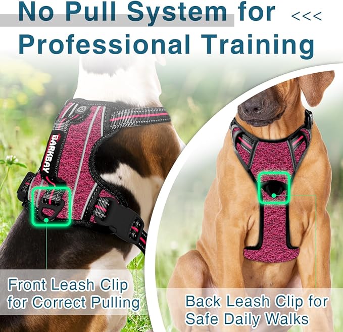 BARKBAY Dog Harness No Pull with ID Tag Pocket - Heavy Duty, Reflective, Easy Control for Large Dogs(Pink/Black,XL)-Mewly Pet