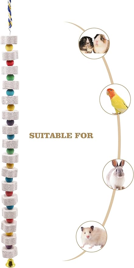 2 Pack 27 Inches Extra Long Bird Chewing Toy, Parrot Beak Grinding Calcium Stone with Bells, Bird Cage Accessories, Cage Toys for Cockatiel Parakeet Parrot Budgies Rat Hamster Rabbit African Grey-Mewly Pet