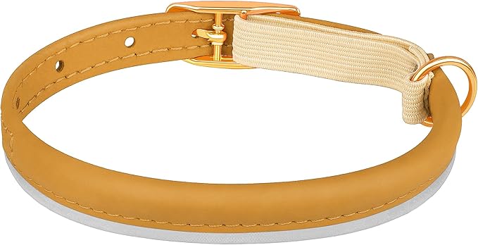 OOPSDOGGY Rolled Leather Cat Collar with Bell - Reflective Kitten Collar with Safety Elastic Strap - Adjustable Small Pet Collars for Boy Girl Cats (Camel)-Mewly Pet