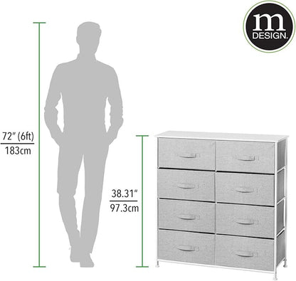 mDesign 38.31" High Steel Frame/Wood Top Storage Dresser Furniture Unit with 8 Removable Fabric Drawers - Large Bureau Organizer for Bedroom, Living Room, or Closet - Lido Collection, Gray