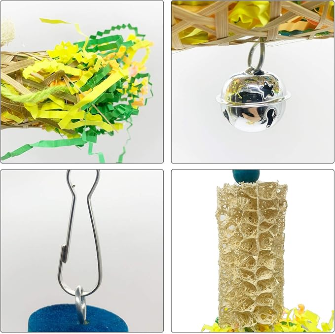 EBaokuup Bird Parrots Shredding Toys Parakeet Chewing Toys Bird Loofah Toys Parrot Cage Shredder Toys Bird Foraging Hanging Toys Bird Accessories for Parrots Lovebird Cockatiel Conure African Grey-Mewly Pet