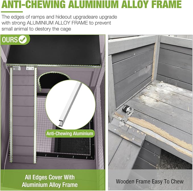 GUTINNEEN Rabbit Hutch Indoor Guinea Pig Cage Bunny House 36.6" Upgraded with Anti Chewing Edges, Cool Zinc Sheet, Leakproof PVC Layer, Wire Floor, Detachable Legs (Grey)-Mewly Pet