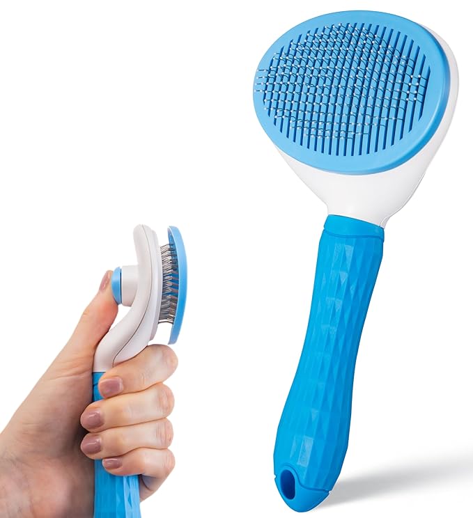 AIXINPET Cat & Dog Self Cleaning Slicker Brush - Easy to Remove Loose Fur, Harmless Deshedding Grooming Tool, Massaging Function - Suitable for Shedding & Furry Pets, like Rabbits and Ferrets-Mewly Pet