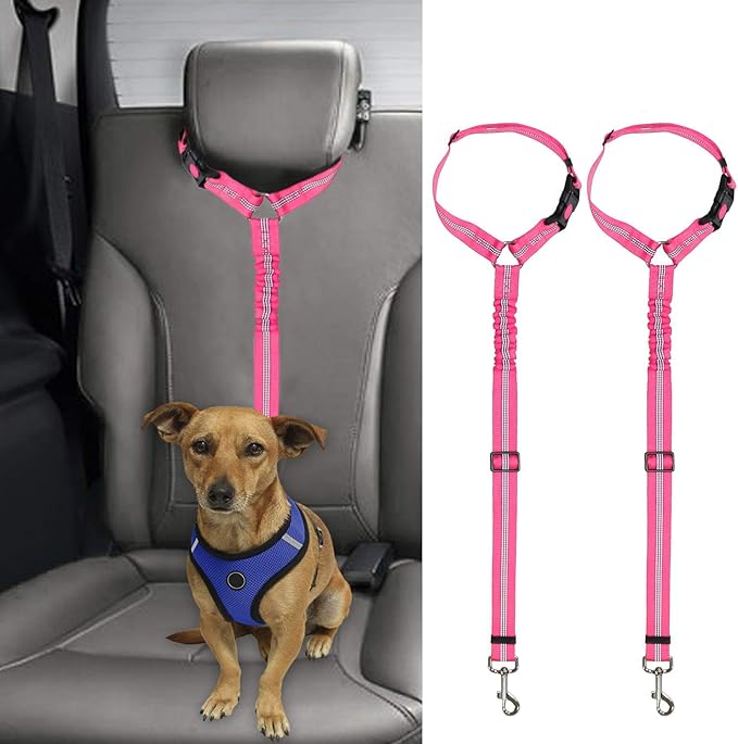 BWOGUE 2 Packs Dog Cat Safety Seat Belt Strap Car Headrest Restraint Adjustable Nylon Fabric Dog Restraints Vehicle Seatbelts Harness-Mewly Pet