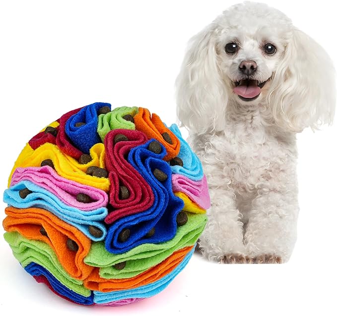 Pet Snuffle Ball, Puzzle Sniffing Interactive Dog Ball for Blind Dogs Training Stress Relief Dog Enrichment Toys Treat Machine Washable (Rainbow Color Upgrade, 10cm)-Mewly Pet