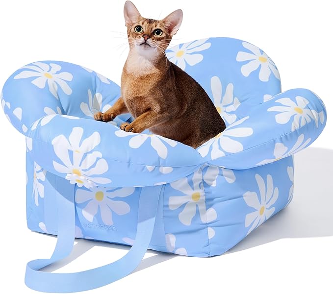 VETRESKA Pet Car Seat for Small Dogs - Washable Cat Carrier for Car Seat Portable Puppy Dog Bed, Pet Travel Carrier Bed with Safety Clip-On Leas-Mewly Pet