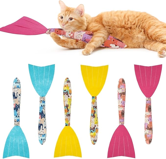 BINGPET 6 Pcs Catnip Toys for Cats,Interactive Cat Toy for Bored Indoor Kitten Adult Cats,Cat Fish Toy Filled with Natural Catnip,Cute Crinkle Cat Toy Kitten Toys Cat Chew Kicker Toy for All Breeds-Mewly Pet