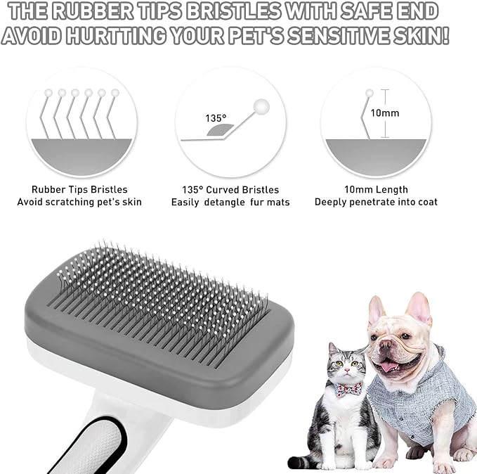 Dogs Cats Self Cleaning Slicker Brush for Shedding & Grooming Any Breed of Pets, Remove Loose Undercoat Knots Mats Tangled Hair for Small Medium Large Animal With Long Short Fur Length-Grey-Mewly Pet