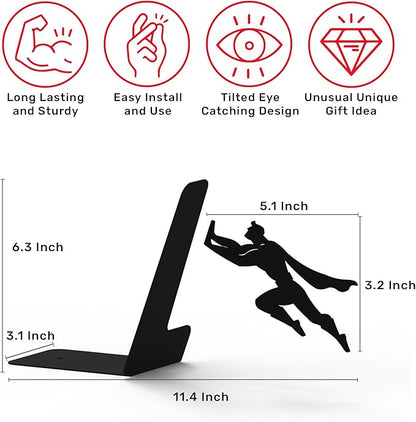 Artori Design Book Ends to Hold Books Heavy Duty - Hidden Metal Bookends for Shelves Desk - Bookend Book Holder for Home Decorative - Gift for Book Lovers and Home Décor (Book&Hero - Set of 2)