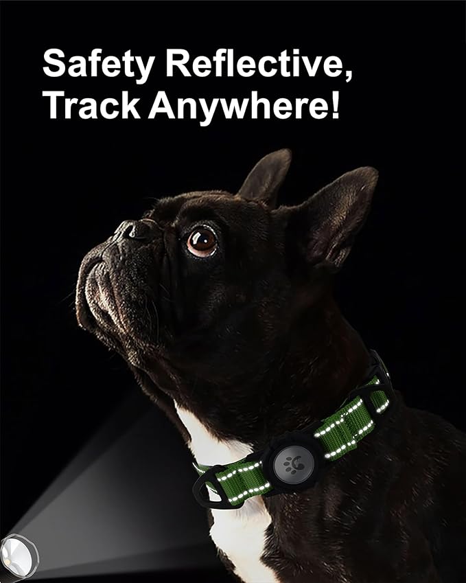 TagME Airtag Dog Collar,Waterproof Reflective Pet Collar with Airtag Holder,Soft Padded and Double D-Rings for Small Dogs,Green-Mewly Pet