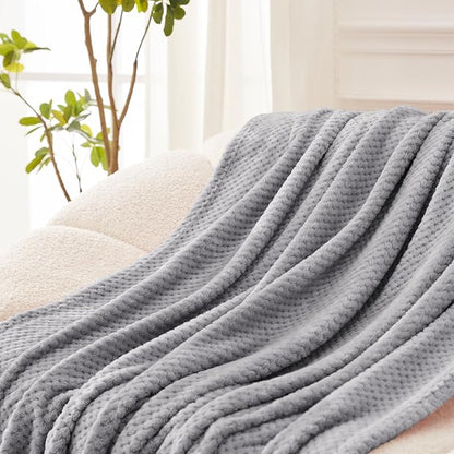 Exclusivo Mezcla Fleece Bed Blanket Queen Size, Super Soft and Warm Blankets for Couch, Sofa and Bed Waffle Textured, Cozy, Fuzzy and Lightweight (Light Grey, 90x90 Inches)