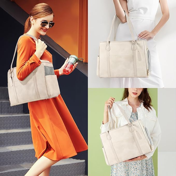 Stylish Dog Purse Carrier, Leather Pet Carrier Bag for Small Dogs Cats Puppy, Airline Approved Soft-Sided Carrier Beige-Mewly Pet