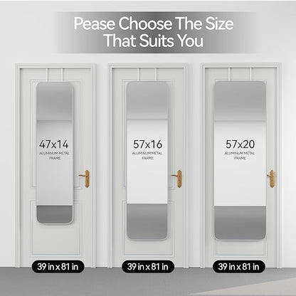 47x14 Mirror Rectangle Full Body Length Door Hanging Wall Mounted Metal Frame Dressing Make-up Mirrors for Entryway Bedroom Bathroom Living Room 47 14 inch Silver