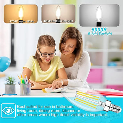 Cotanic Dimmable E12 Candelabra LED Bulb 5000K Daylight 60W Equivalent, Ceiling Fan Light, Type B Candle C35 Filament Chandelier Clear Glass, 600LM, 6 Pack