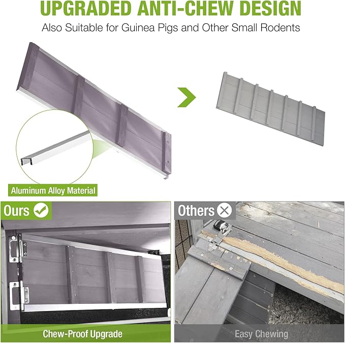 GUTINNEEN Rabbit Hutch Indoor with Chew-Proof Design, Wooden Bunny Cage Outdoor Guinea Pig Cages with Wheels, Leak-Proof Trays for Rabbits, Guinea Pigs, Small Animals-Mewly Pet