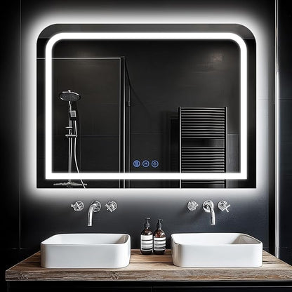 LED Bathroom Mirror, 40"x 30" LED Mirror with Lights for Bathroom, Lighted Vanity Mirrors for Wall, Anti-Fog, Dimmable, Tempered Glass, Memory Function, 3 Colors, Safe Use (White)