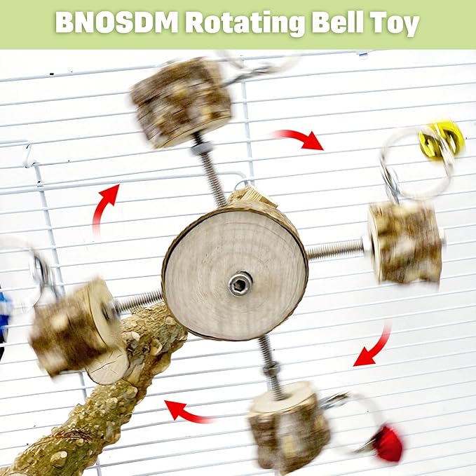 BNOSDM Natural Wood Bird Ladder Perch with Rotating Bell Toys-Exercise Stands for Parrot Climbing Chewing Parakeet Bridge Cage Accessories for Cockatiel, Conures, Lovebirds, Budgie-Mewly Pet