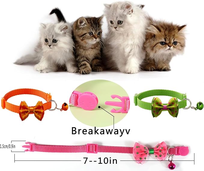 16 PCS Cute Cat Collars with Bells - Breakaway Collars for Girls & Small Kittens - Pink, Bowtie Design - Kitten Supplies-Mewly Pet