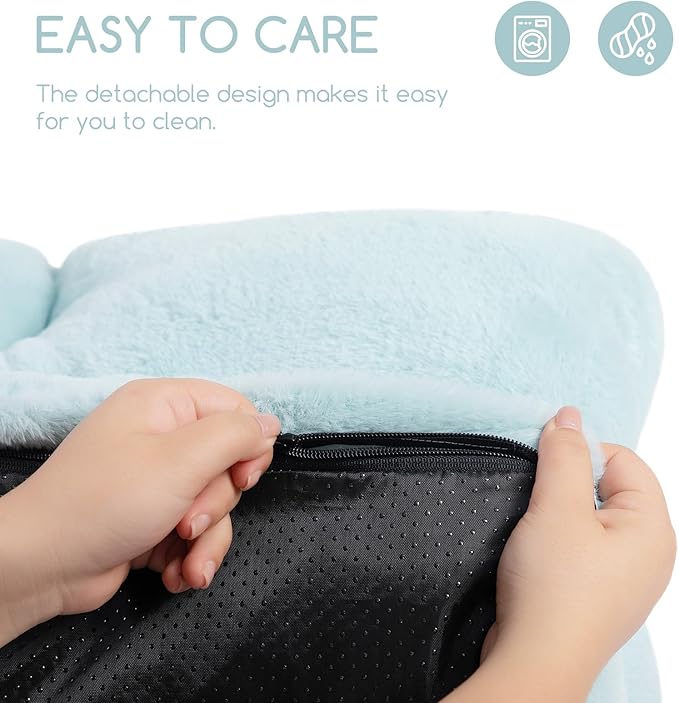 Hollypet Fluffy Plush Pet Cat Couch Sofa Soft Calming Pet Dog Sofa Beds for Medium Small Cats and Dogs, Mint Green-Mewly Pet