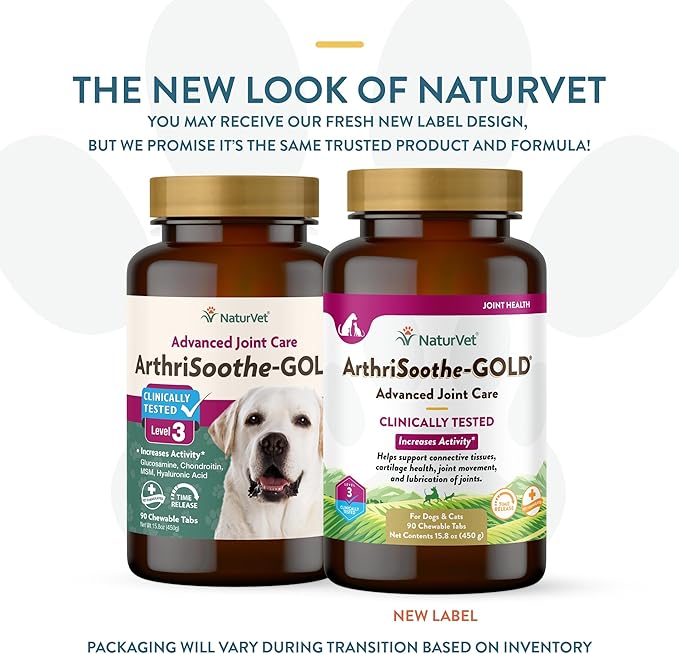 NaturVet – ArthriSoothe-GOLD – Level 3 Advanced Joint Care | Clinically Tested to Support Connective Tissue, Cartilage Health & Joint Movement | Enhanced with Glucosamine, MSM, Chondroitin & Green Lipped Mussel | For Dogs & Cats | 90 Chewable Tablets-Mewly Pet