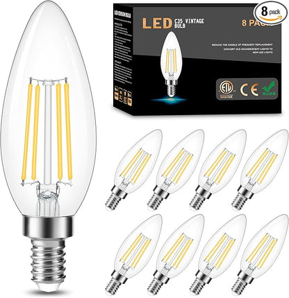 Cotanic Dimmable E12 LED Candelabra Bulb 4000K Daylight, Ceiling Fan Light Bulbs Small Base,60W Equivalent,Type B Bulb for Chandelier,Vintage B11 LED Candle Shape with Clear Glass,600LM,8 Pack