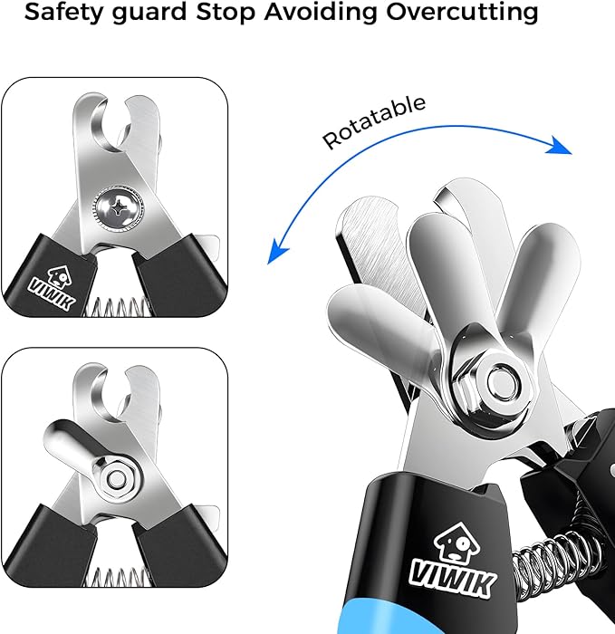 VIWIK Dog Nail Trimmers for Large Medium Dogs, Cats, Professional Dog Nail Clippers with File Quick Sensor & Safety Guard to Avoid Overcutting, Pet Claw Paw Clipper for Grooming with Toenail File Blue-Mewly Pet