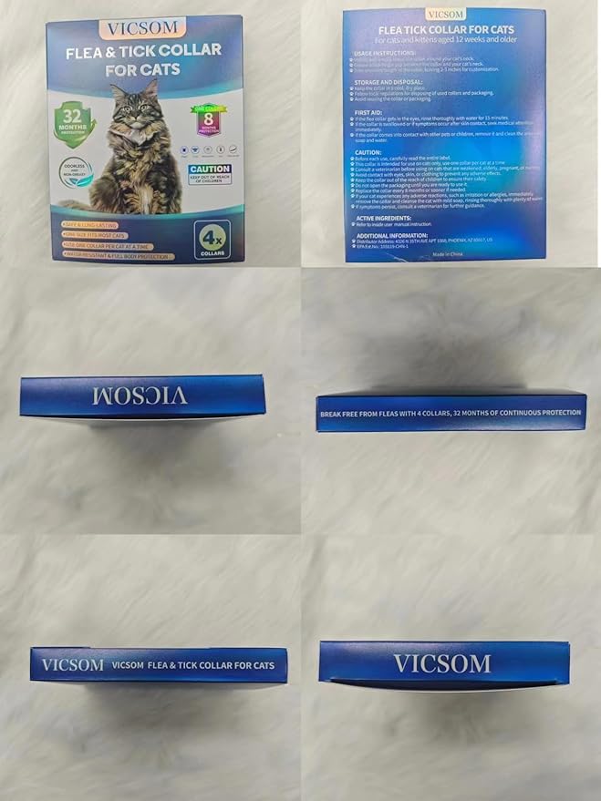 Flea and Tick Collar for Cats - 4 Pack, 32 Month Protection Treatment, Waterproof, Natural Prevention, Adjustable for Cats & Kittens (Black)-Mewly Pet