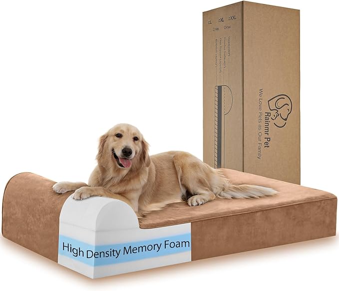 Orthopedic Dog Beds for Large Dogs, 7" Memory Foam Dog Beds with Waterproof Liner, Chew Proof Microsuede Cover, Removable and Washable, Nonskid Bottom, 60"x48" XXL Khaki-Mewly Pet
