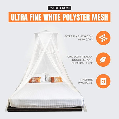 MEKKAPRO Extra-Large King Mosquito Bed Net, Made for King Queen and Twin, Bed Mosquito Netting | Bed Canopy Curtains, White Mosquito Netting