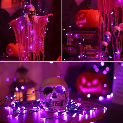 BrizLabs Purple Halloween Lights, 33ft 100 LED Halloween String Lights, 8 Modes Battery String Light with Timer, Indoor Outdoor Battery Purple Tree Light for Party Christmas Tree Bedroom Patio Decor