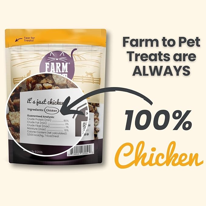 Farm To Pet - Cat Treat Crumbles - 3 oz Single Ingredient Chicken Treat and Snacks - Healthy for Indoor Cats and Kitten - Essential Products (Mix with Wet/Dry Food)-Mewly Pet