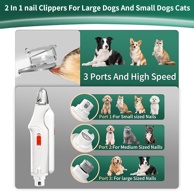 2-in-1 Cat Nail Clippers & Dog Nail Clippers Trimmers for Large Medium Small Dogs Cats Claw Trimmer Quick Sensor and Safety Guard USB Rechargeable with 2 LED Lights Dogs Nail Trimmer-Mewly Pet