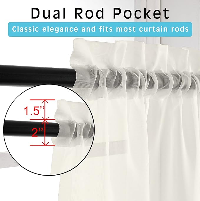 OWENIE Ivory Sheer Curtains 72 Inches Long 2 Panels, Transparent Voile Sheer Curtain Double Rod Pocket Gauze Drapes for Living Room Bedroom Window Sliding Glass Door Treatment, 42 x 72 Inch