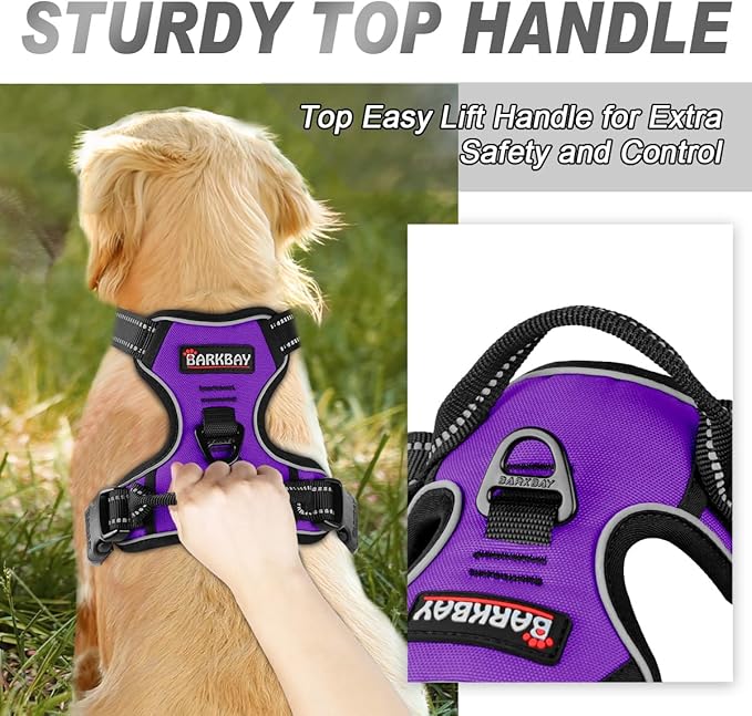 BARKBAY No Pull Dog Harness Front Clip Heavy Duty Reflective Easy Control Handle for Large Dog Walking(Purple,M)-Mewly Pet