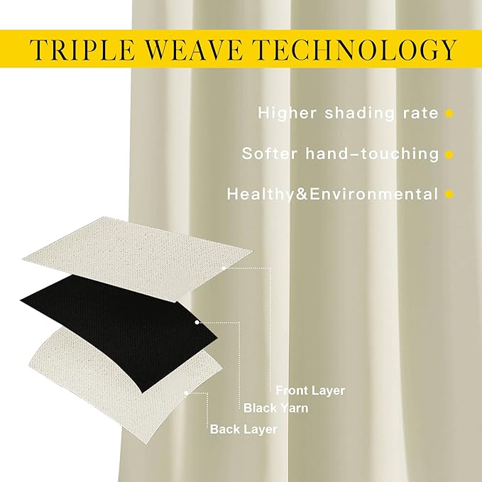 NICETOWN Room Darkening Beige Curtains 102 inches Long 2 Panels, Grommet Thermal Curtains Light & Sound Reducing Window Treatments for Living Room/Bedroom, W66 x L102