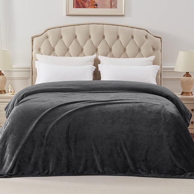Exclusivo Mezcla Fleece Blanket King Size for Bed, Super Soft and Warm, All Season Use, Cozy, Plush, Lightweight, 90x104 Inches, Dark Grey